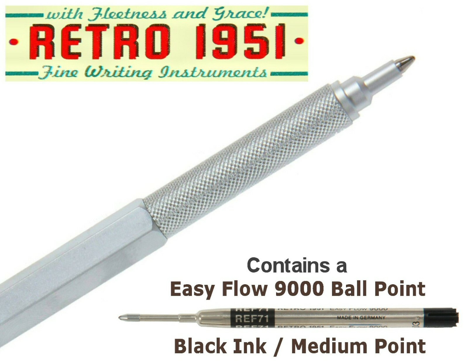 Retro 51 / Hex-o-matic Series Silver Ballpoint Pen #HEX-615BP