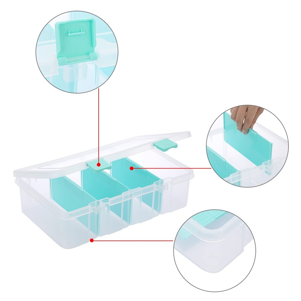 Clear Plastic Dividing Storage Box with 4 Compartments Adjustable Storage Bin...