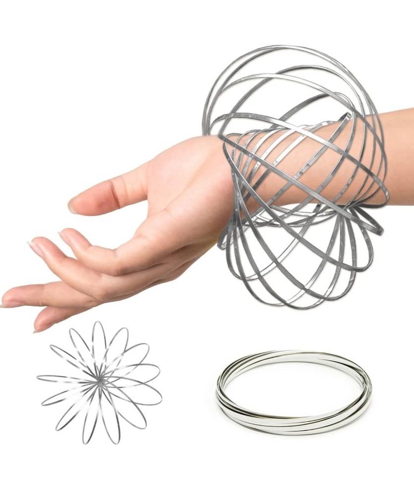 Kinetic Educational Spring Toy, Multi Sensory Interactive 3D Flow Ring Silver