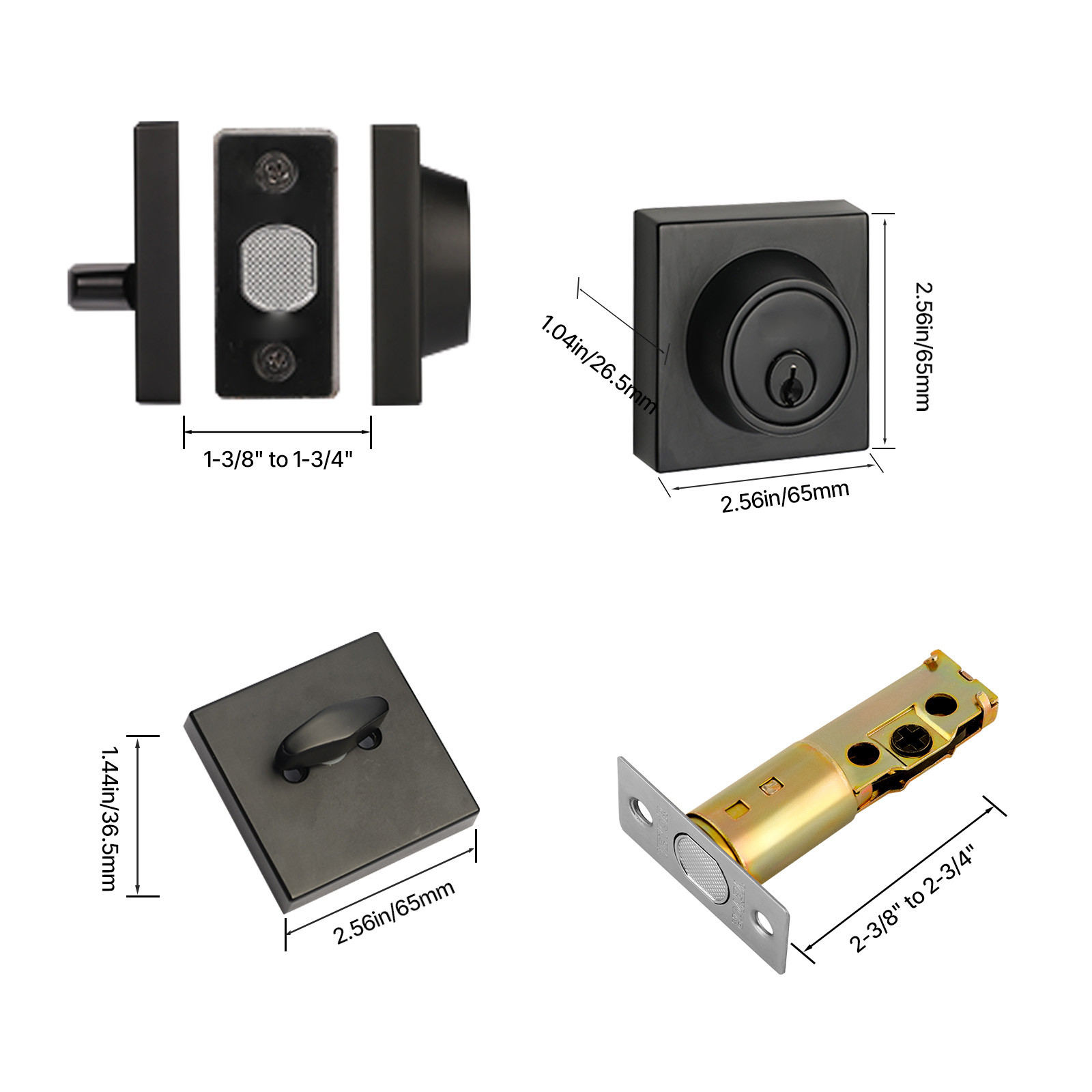 Deadbolt Lock Square Single Cylinder Dead Bolt Keyed Matte Black 3 Keys