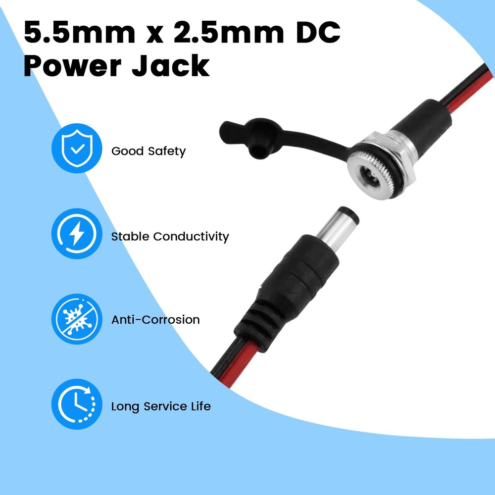 SDTC Tech 3 Sets 5.5 x 2.5 MM 10A DC Power Jack Socket Threaded × 2.5mm