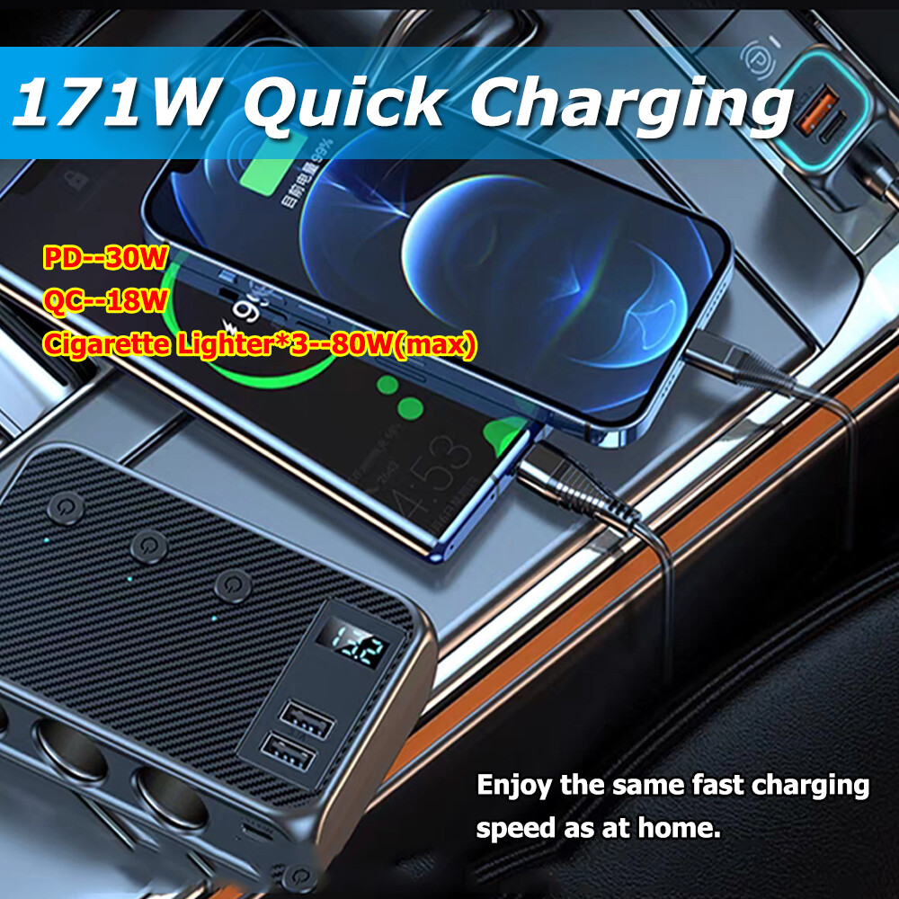 9in1 Car Cigarette Lighter Socket Splitter USB C Plug Fast Charging 3Way Adapter