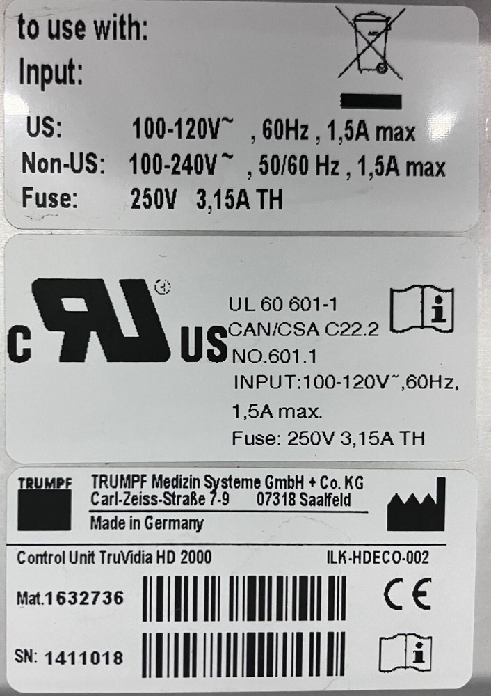 TRUMPF TRUVIDIA HD 2000 CONTROL UNIT, 1411018, VIDEO CONTROLLER