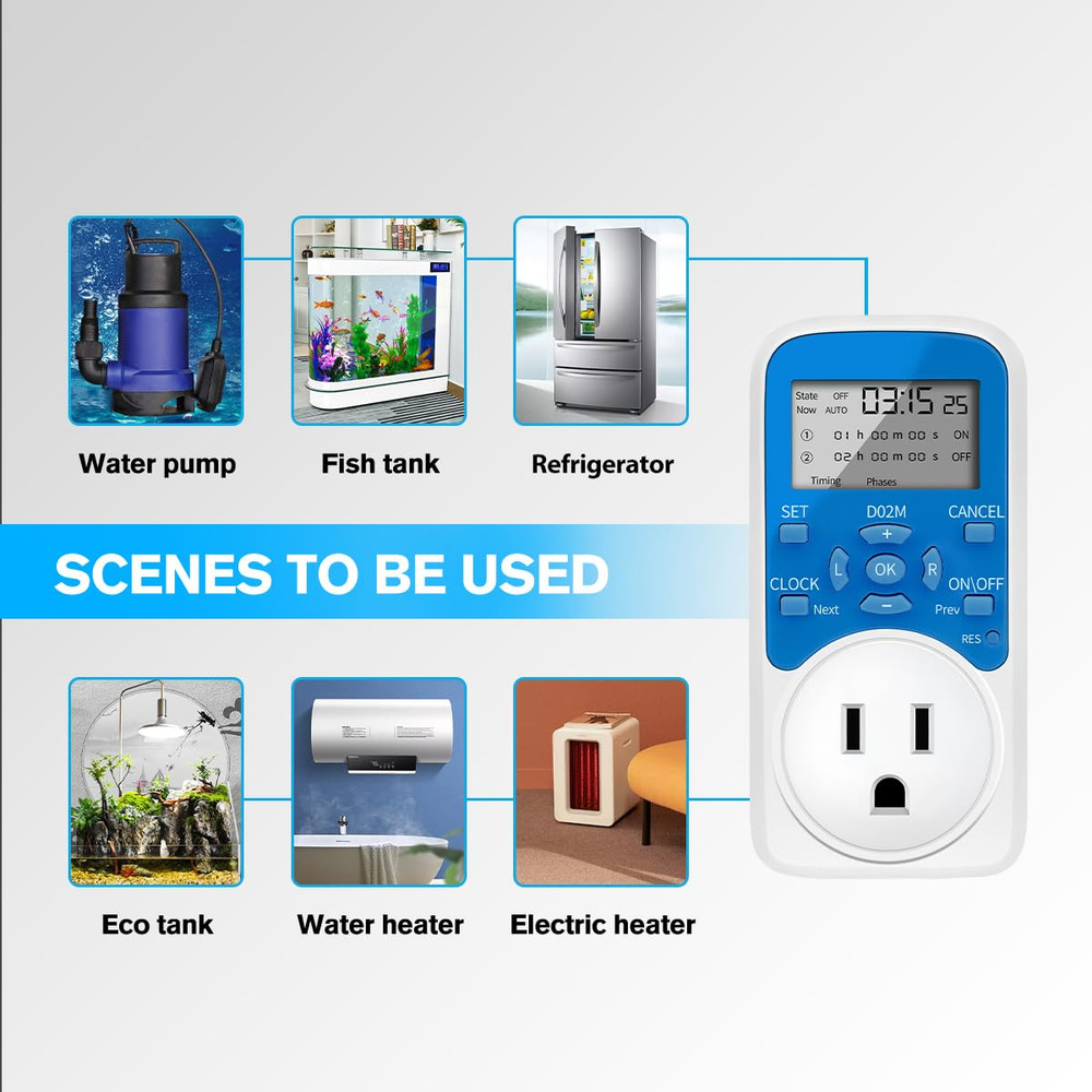 Timer Outlet, Programmable 110V/220V Pump Timer Switch, Minimum Setting by Secon