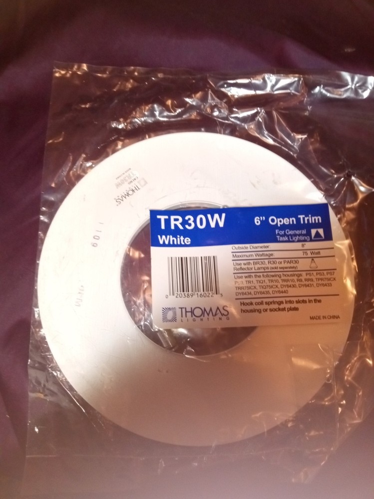 Thomas Lighting TR30W 6" open trim for general task lighting, white, 8"OD.