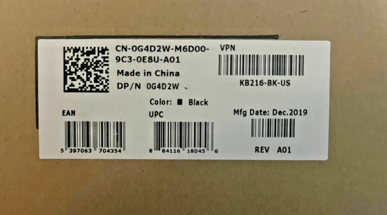 New Dell Wired USB Keyboard KB216d, KB216p Black Quiet Keys