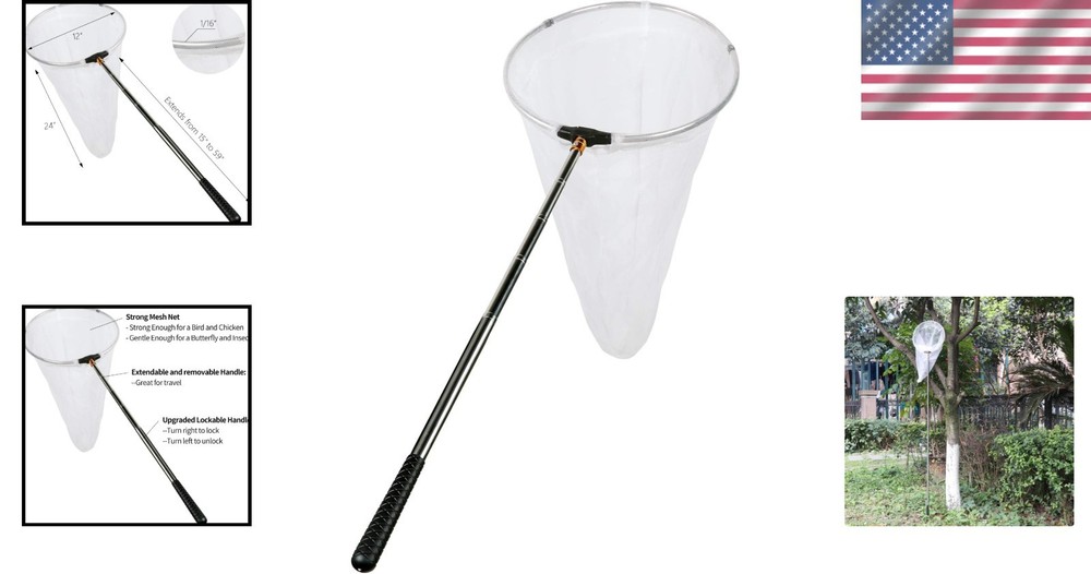 Professional Bug Catching Net with Telescopic 59" Handle, Multi-Species Capture