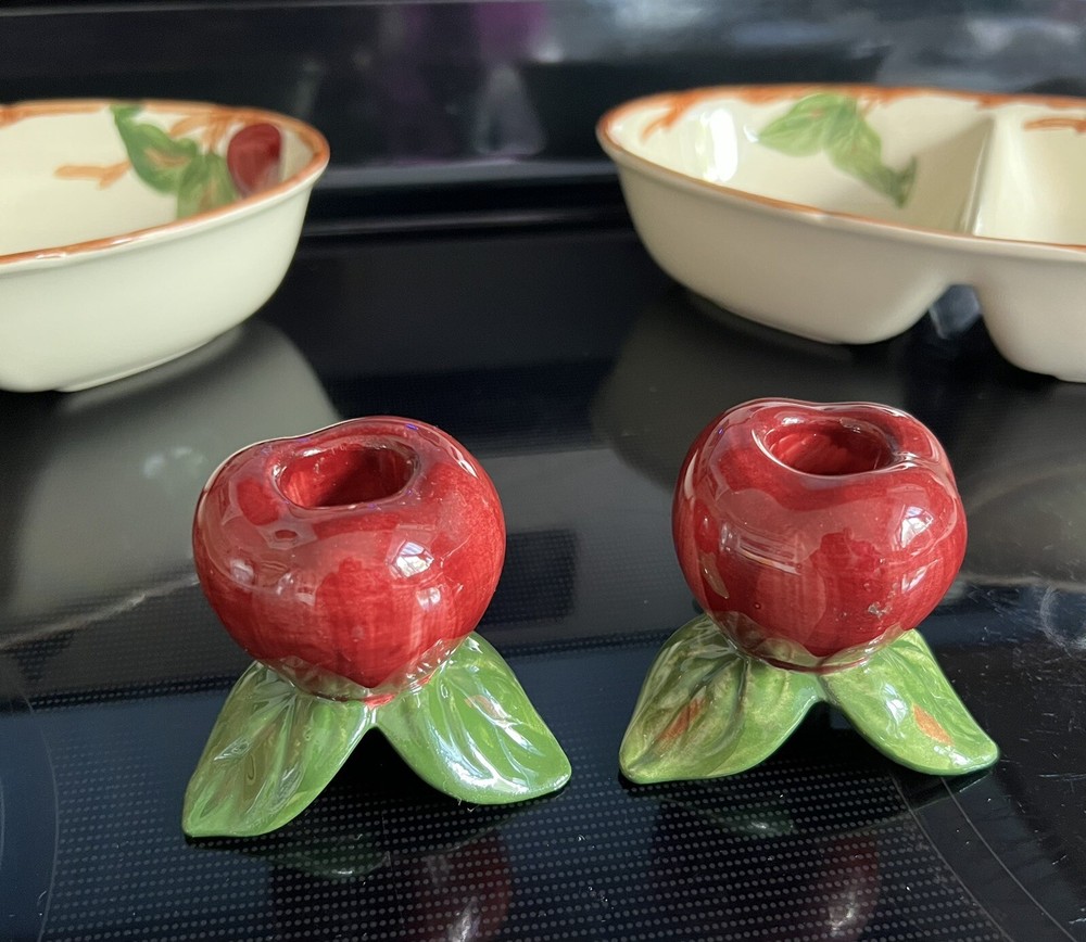 2 Franciscan Apple Divided Serving Dishes Plus 2 Franciscan Candleholders