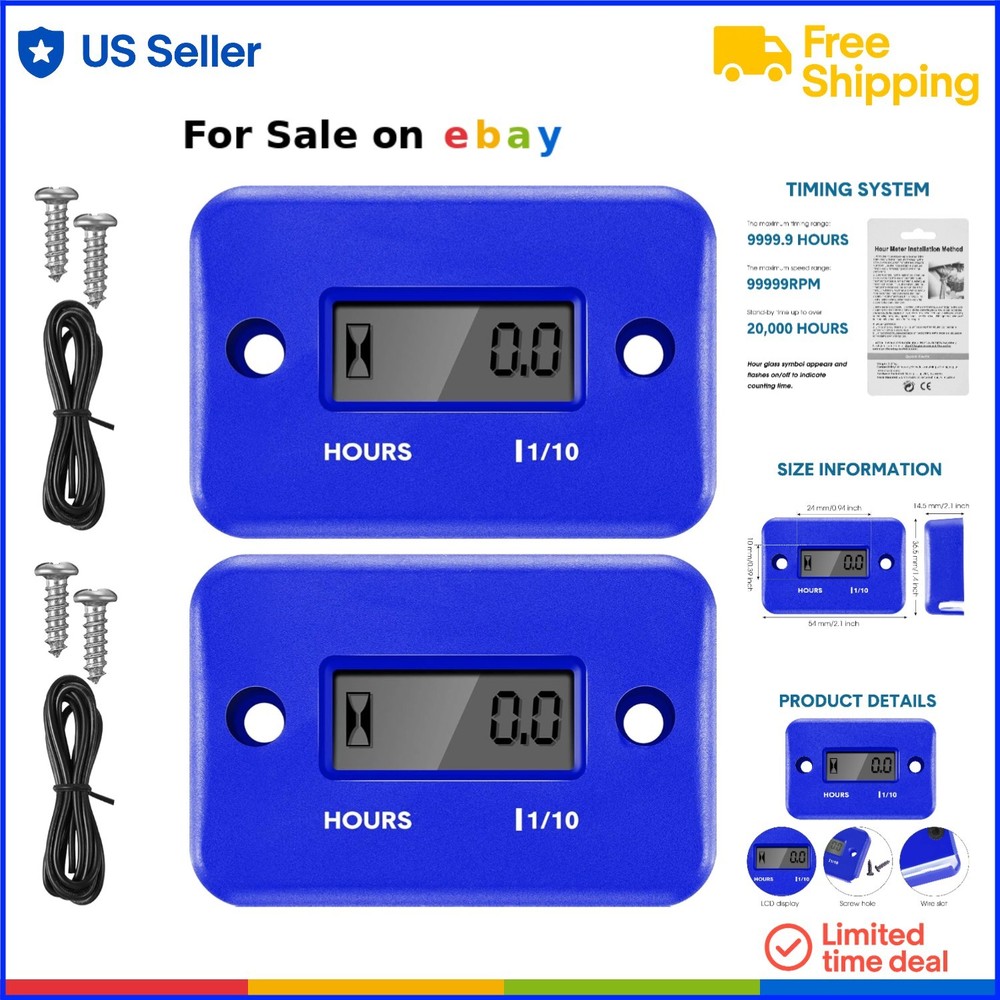 Inductive Hour Meter 2 Pack Waterproof Digital Engine Timer for Motorcycles
