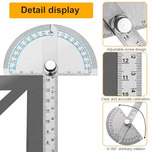 Stainless Steel Angle Protractor, 0-180° Round Head Protractor, Silver