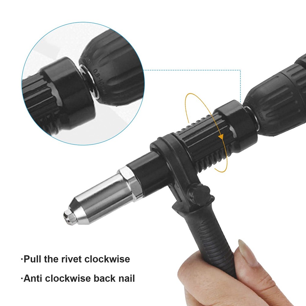 Vkinman Pop Rivet Gun Tool Drill Attachment Power normal, Black