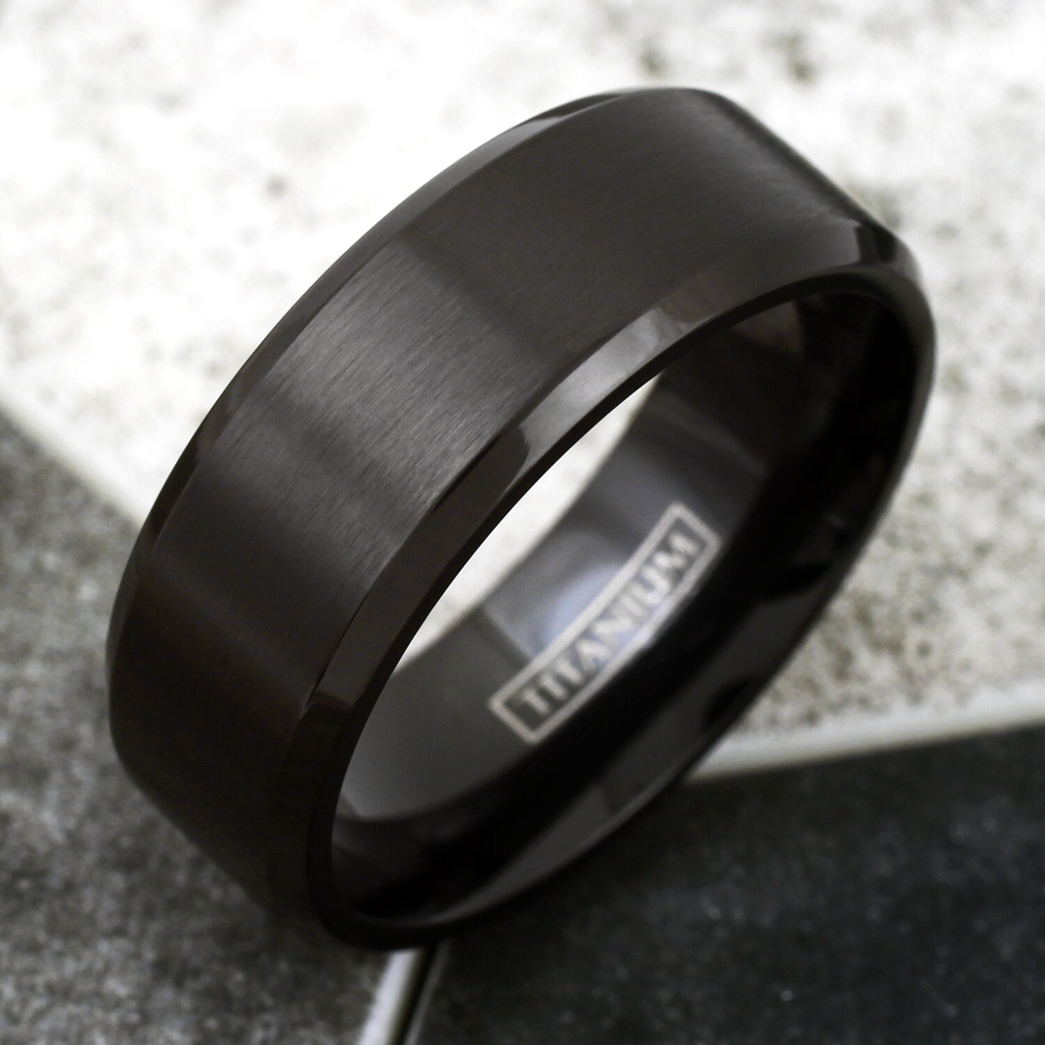 6/8mm Black Titanium Men's Brushed Finish Stripe Wedding Band Ring Size 5-15