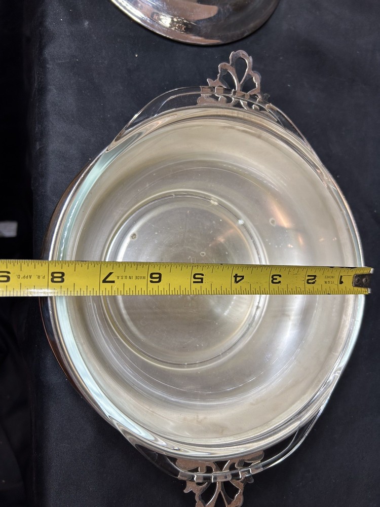 Sheffield Silverplate Casserole Dish w Lid Pyrex Insert 128