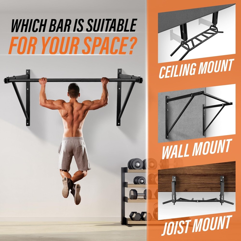 Yes4All Heavy Duty Wall Mounted Pull Up Bar – Multi-Grip Pull Ups / Pull Up B...