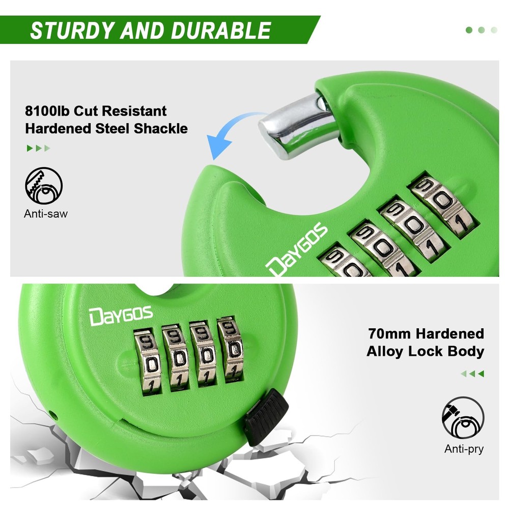 Combination Disc Padlocks for Outdoor - Heavy Duty 4 Digit Code Lock, Combo D...