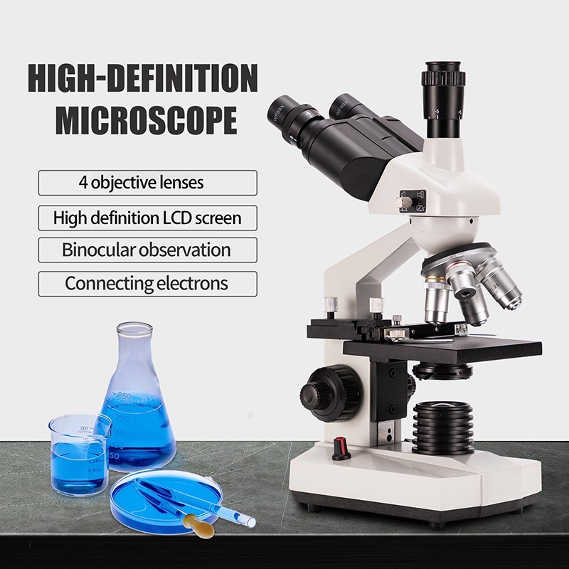 40X-2500X three-eye LED laboratory composite microscope, double-layer mechanical