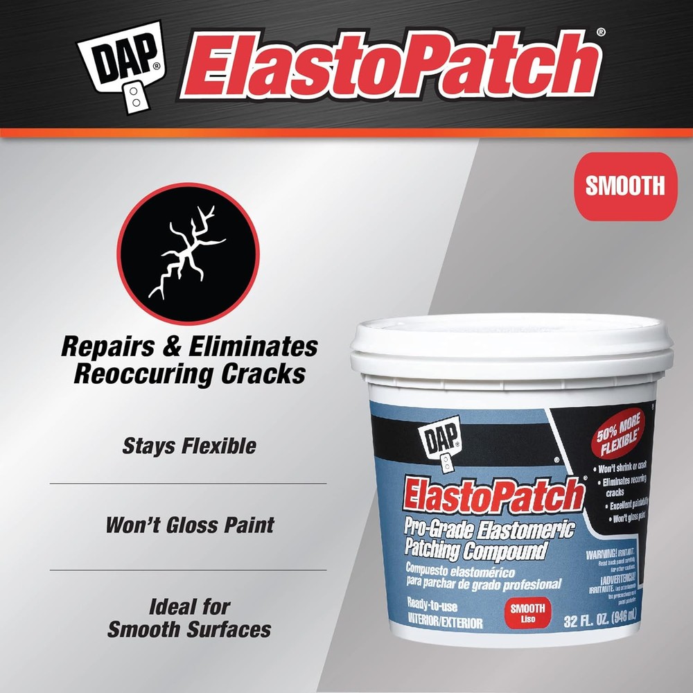 1 qt Dap 12278 ElastoPatch White Pro-Grade Elastomeric Patching Quart,