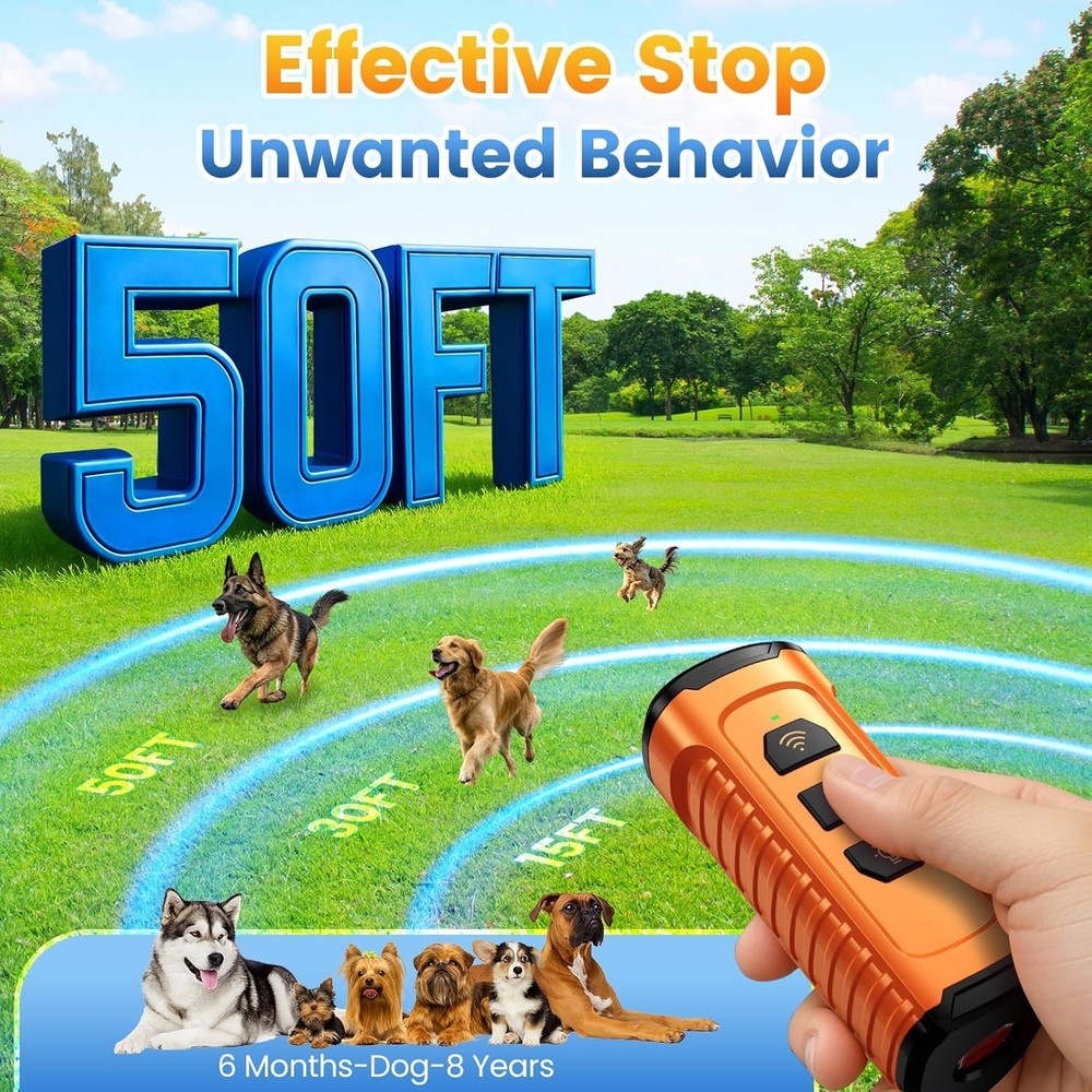 Humane 5-Mode Dog Bark Control Device - 50FT Range with Flashlight Included