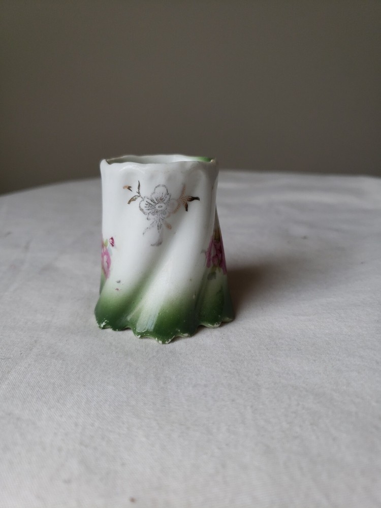 Antique Ceramic Pin Cup Holder Roses