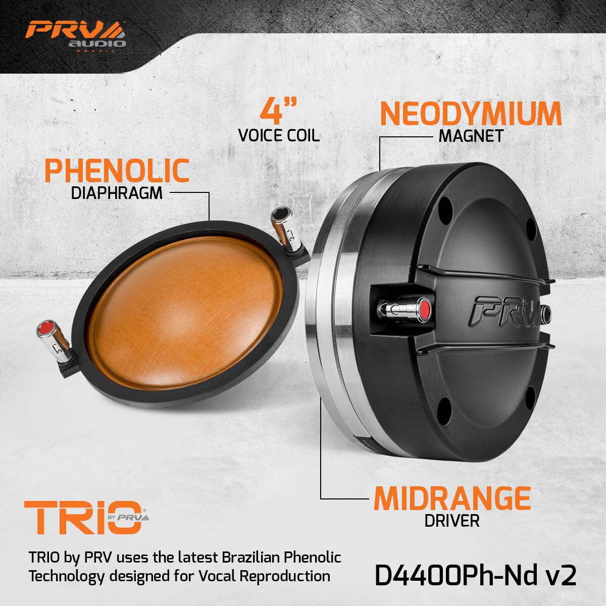 2x PRV Audio Driver 2" Midrange Phenolic D4400Ph-Nd v2 PRO Audio 800 Watts