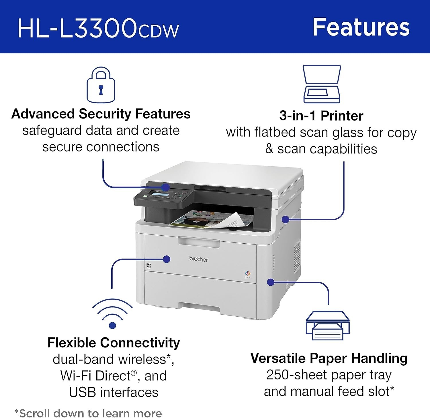 Brother HL-L3300CDW Digital Color Multi-Function Printer with Copy, Scan, Duplex
