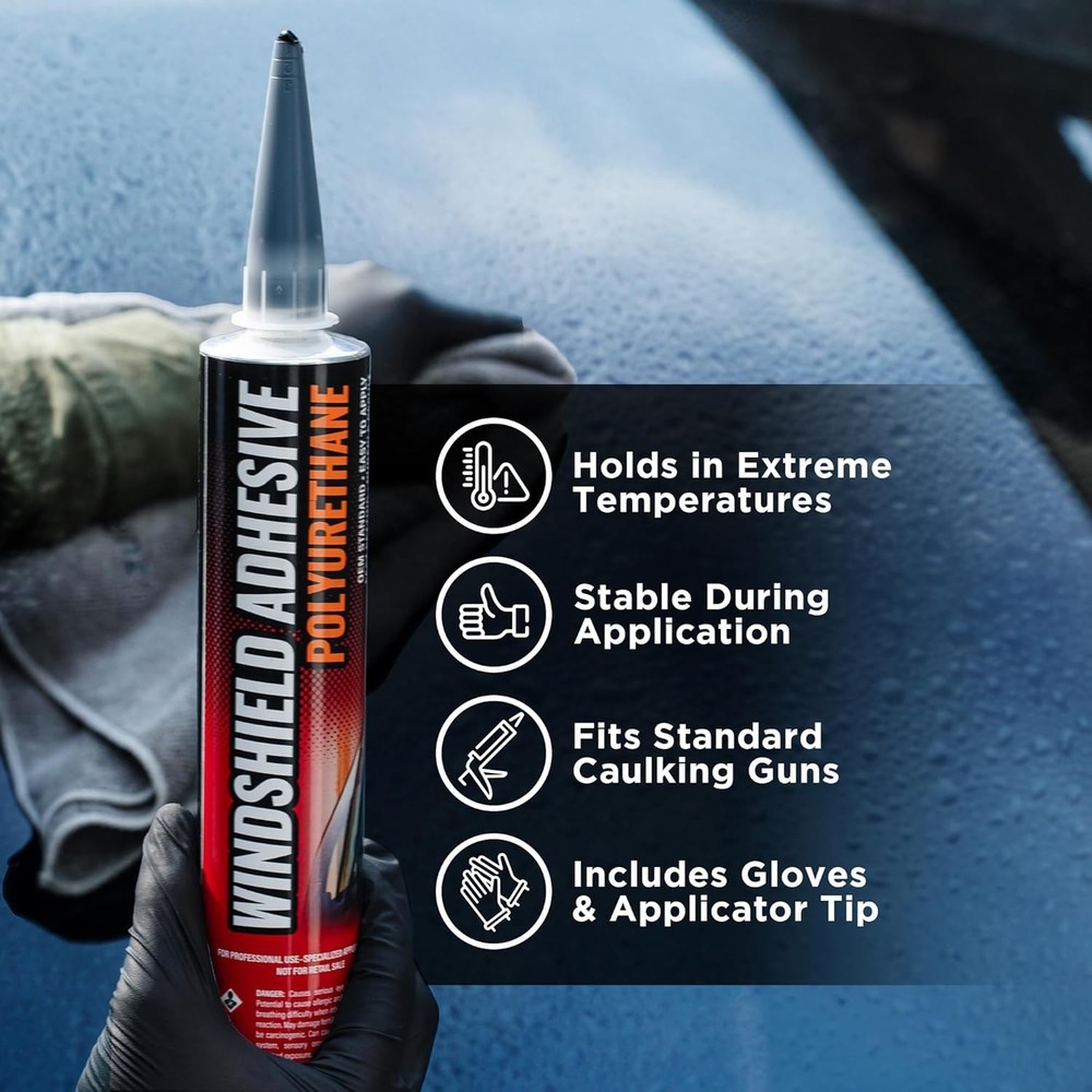 [2 Pack] Polyurethane Windshield Adhesive - Quick Curing & Weather Resistant