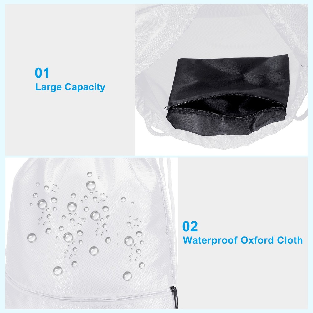 Drawstring Backpack Bags with Shoes Compartment Wet proof Pocket White