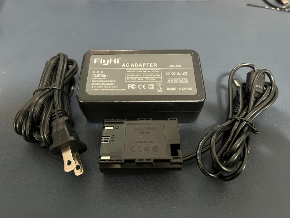 FlyHi Dummy Battery AC-E6 Power Adapter; Canon EOS