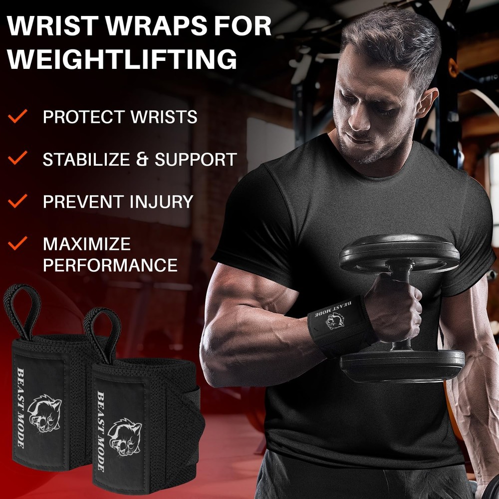 Weightlifting Wrist Wraps with Thumb Loop HeavyDuty Support for Powerlifting