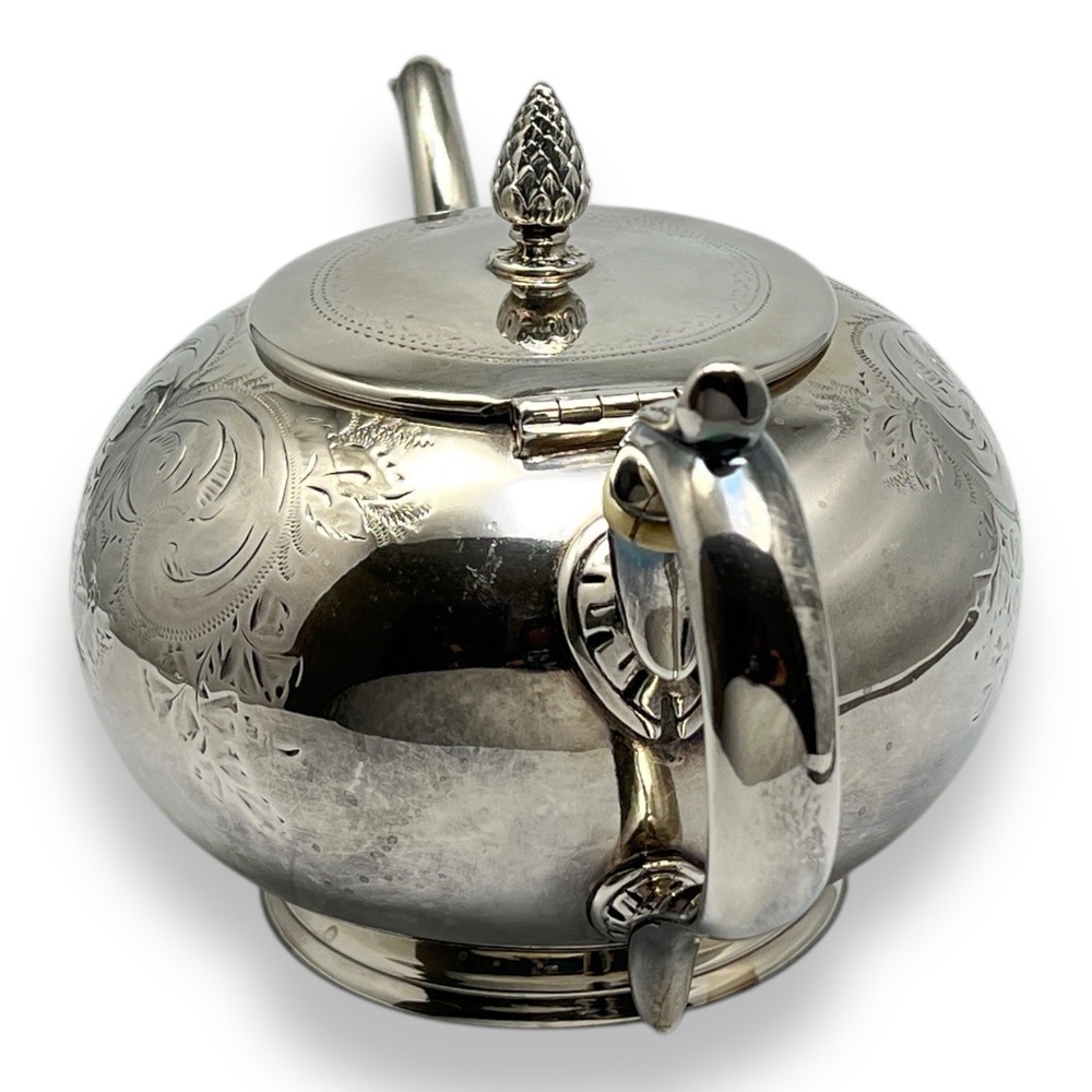 Silverplate Teapot Etched Floral Design