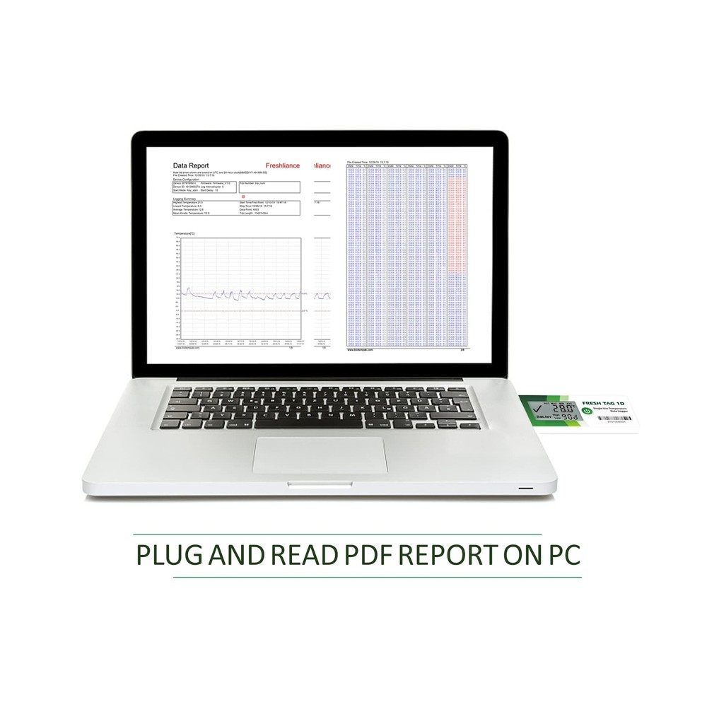Freshliance Temperature Data Logger LCD Single Use with PDF Report 30Days 10P...