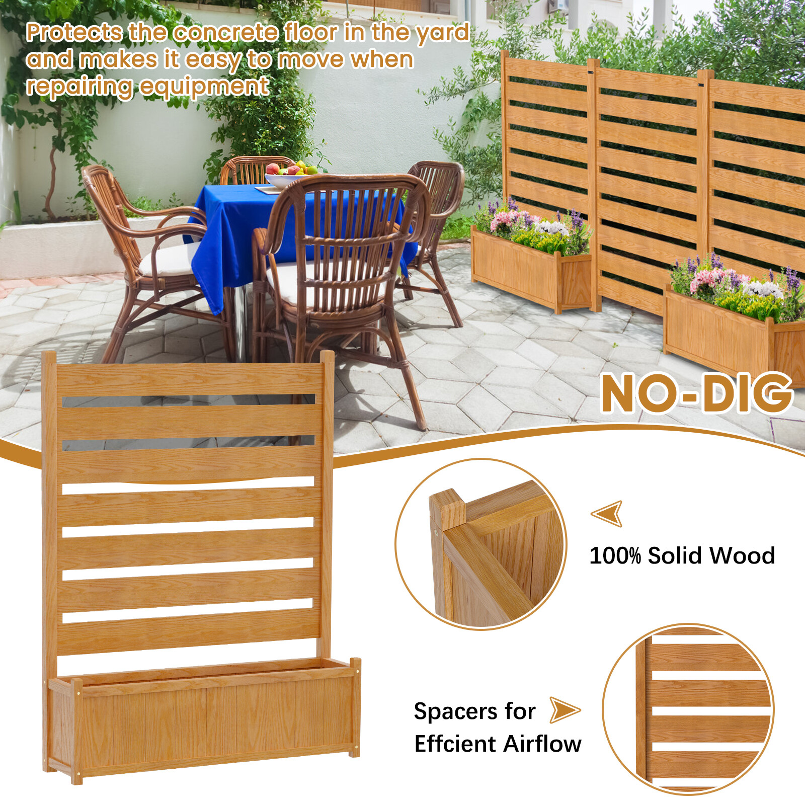 NAIZEA 3 Panels 36"Wx45"H Air Conditioner Fence Privacy Screen with Planter Box