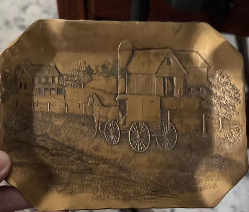 Vintage Wendell August Forge solid Bronze Tray Amish Farm