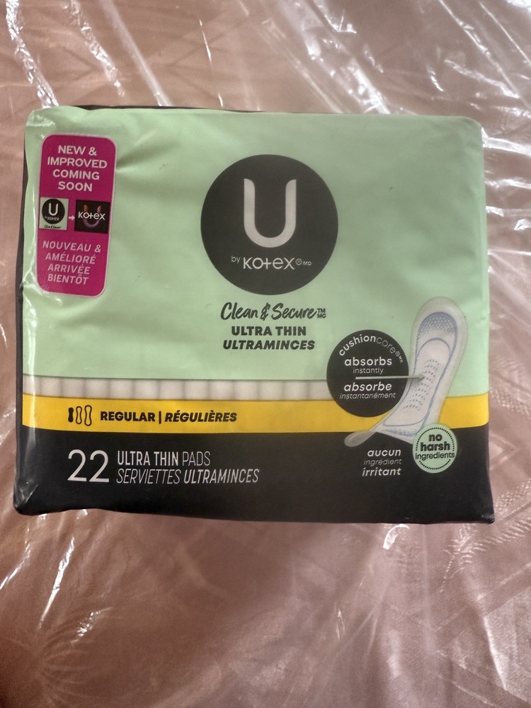 U by Kotex Ultra Thin Pads, Clean & Secure, Regular Absorbency, 22 Count