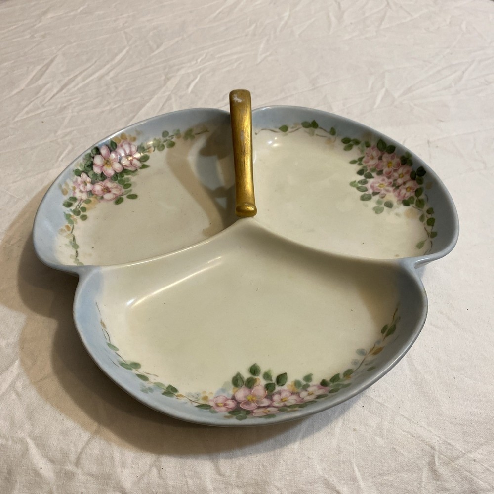 Signed Vintage Hand Painted Three Compartment Tray