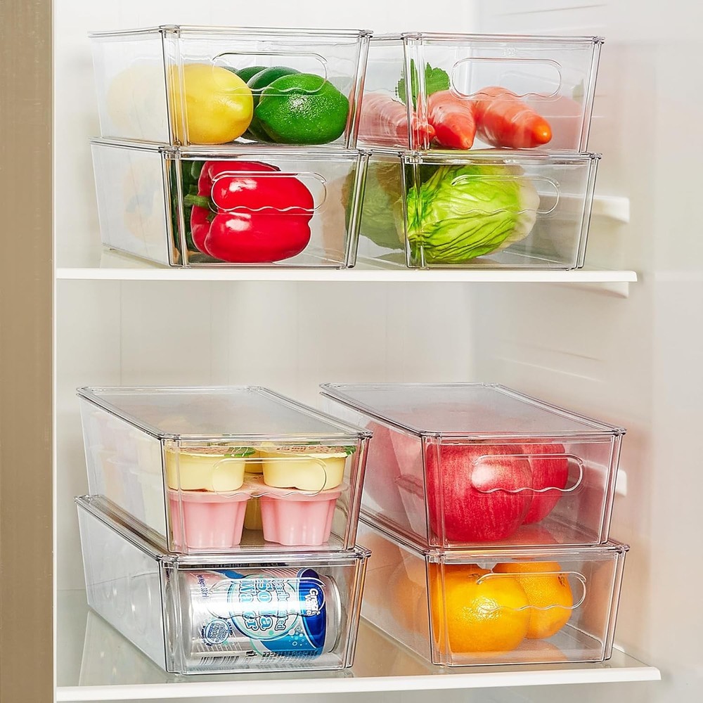 8pcs Clear Organizers & Storage Bins W/ Lids Stackable Plastic Storage