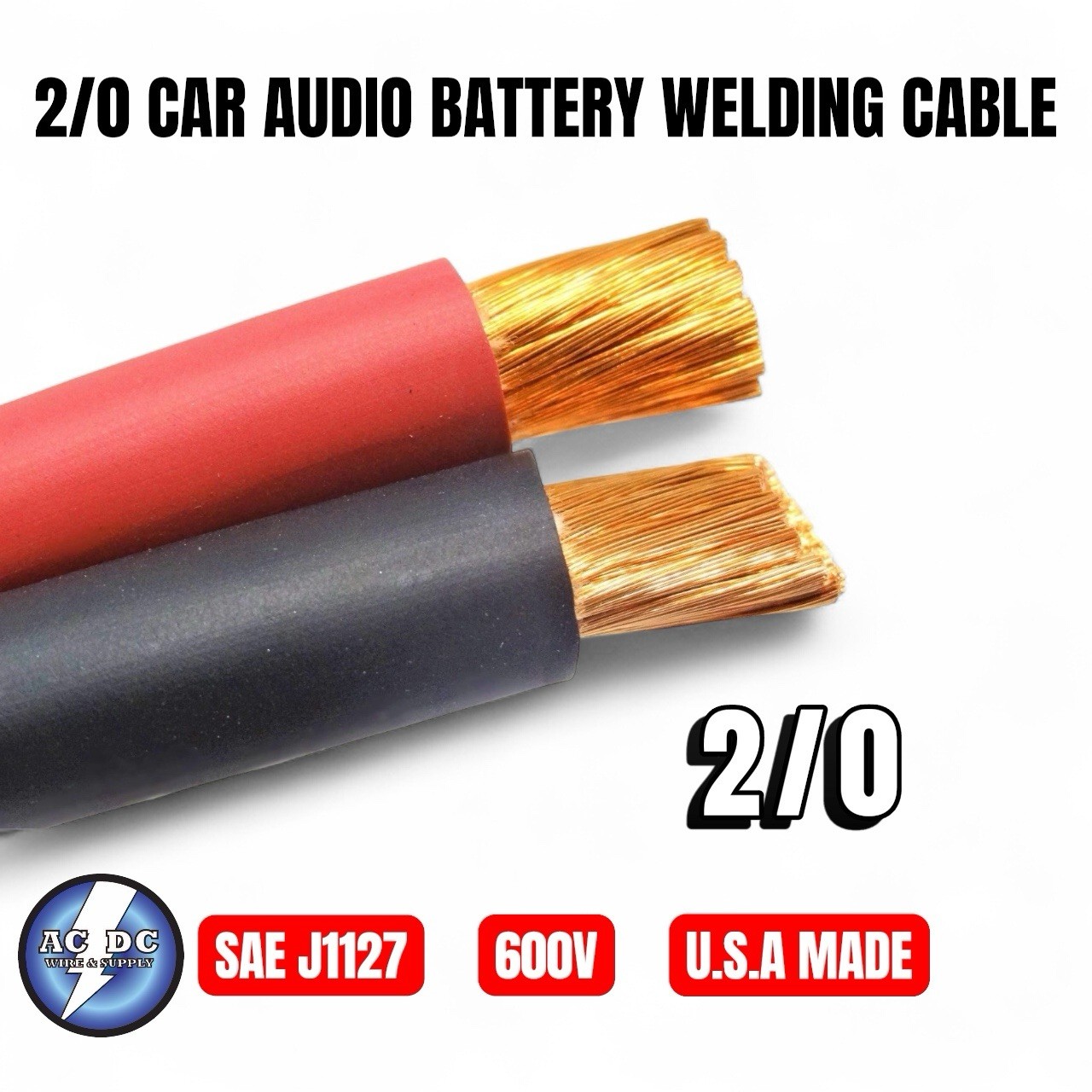 20 FT 2/0 CAR AUDIO BATTERY WELDING CABLE SAE-J1127 10' RED & 10' BLACK