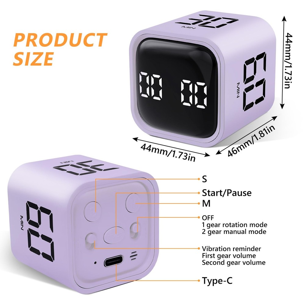 MultiFunction Cube Timer, 5/10/30/60 Min & Custom Count Down, Included Pause ...