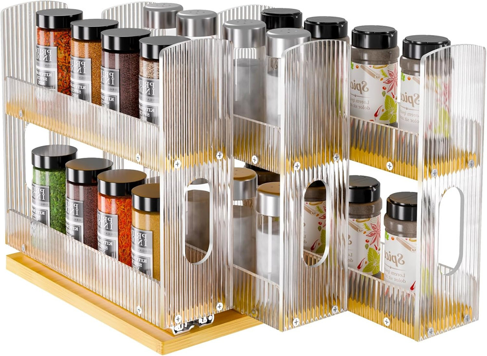 Bamboo Spice Rack Organizer for Cabinet, 3 Drawer Vertical Pull-Out Storage with