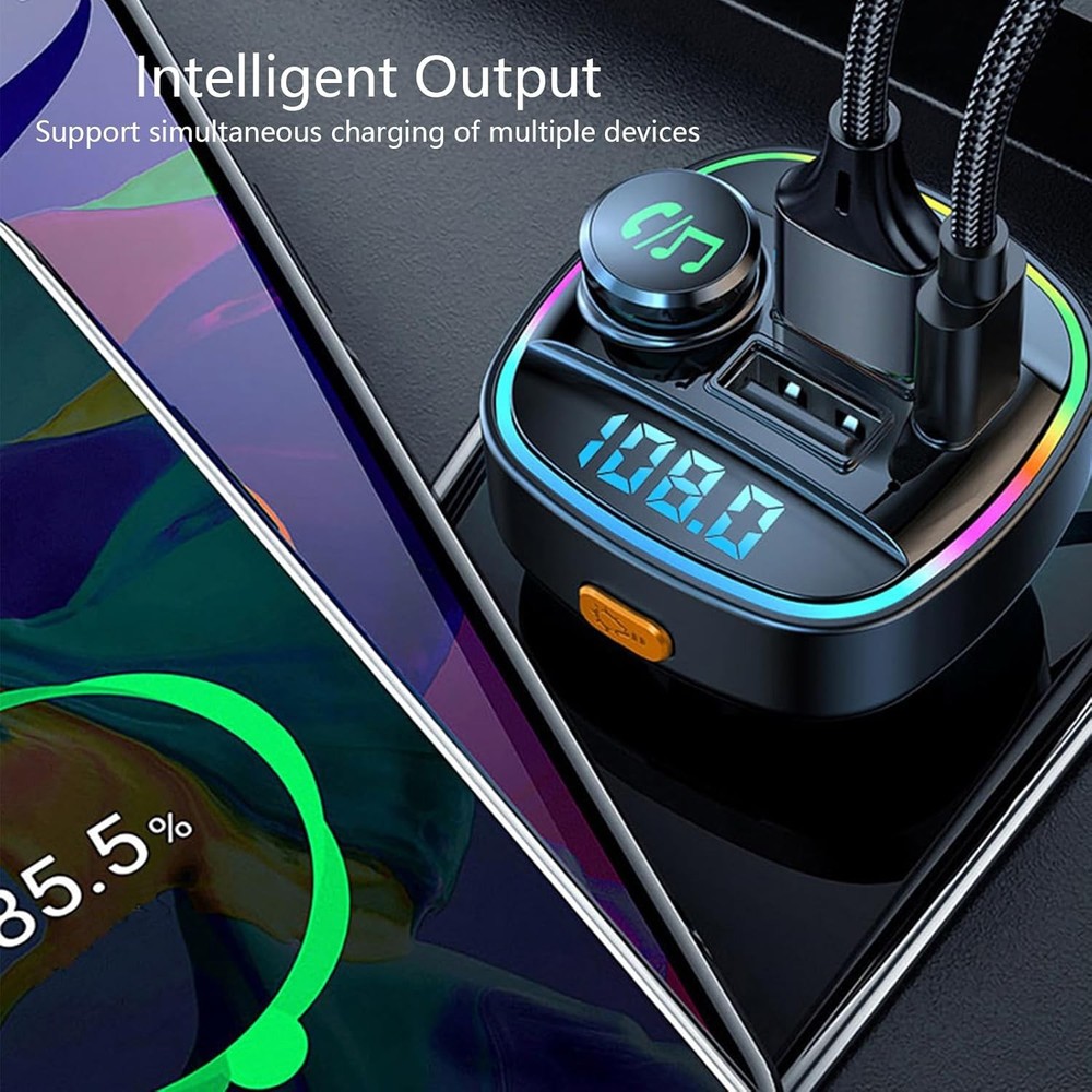 Bluetooth 5.0 Car Wireless FM Transmitter Adapter USB PD Charger AUX Hands Lot