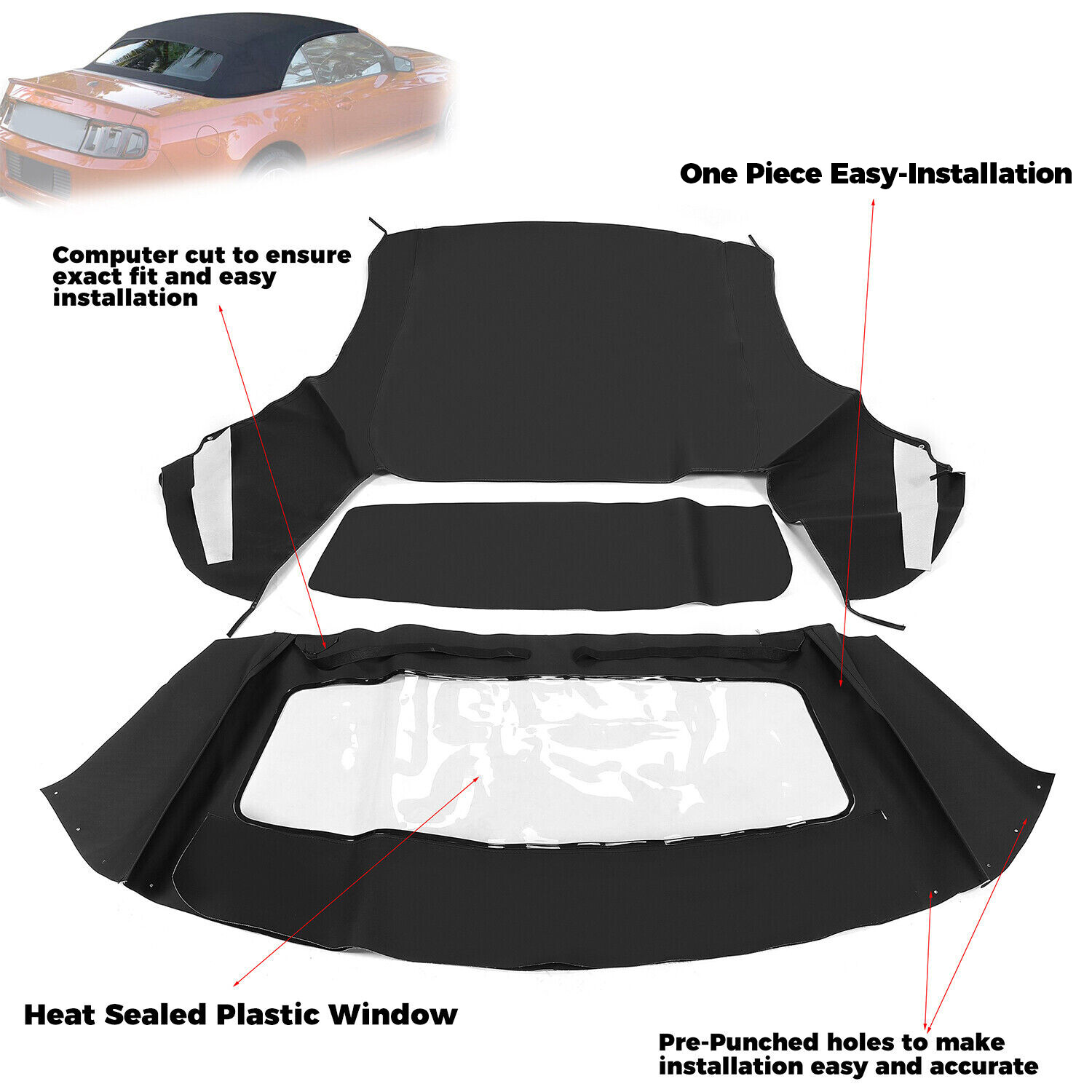For Ford mustang Convertible FM3229SS 1994-04 Soft top W/window Black Sailcloth