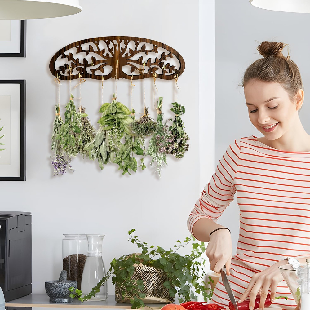 Herb Drying Rack - Wall Mounted Tree Design Holds 11 Bouquets, Space Saving K...