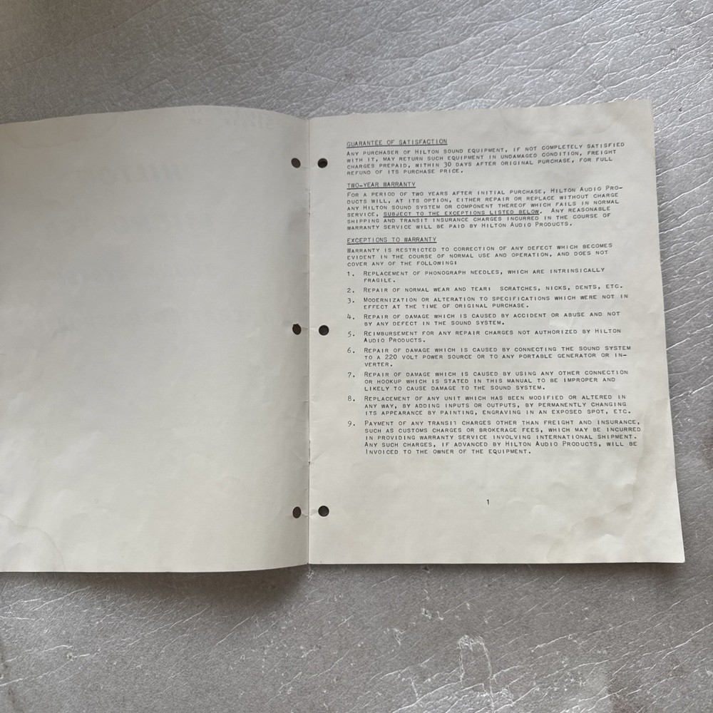 Hilton Micro 75A Sound System Turntable Operating Instructions Original ￼