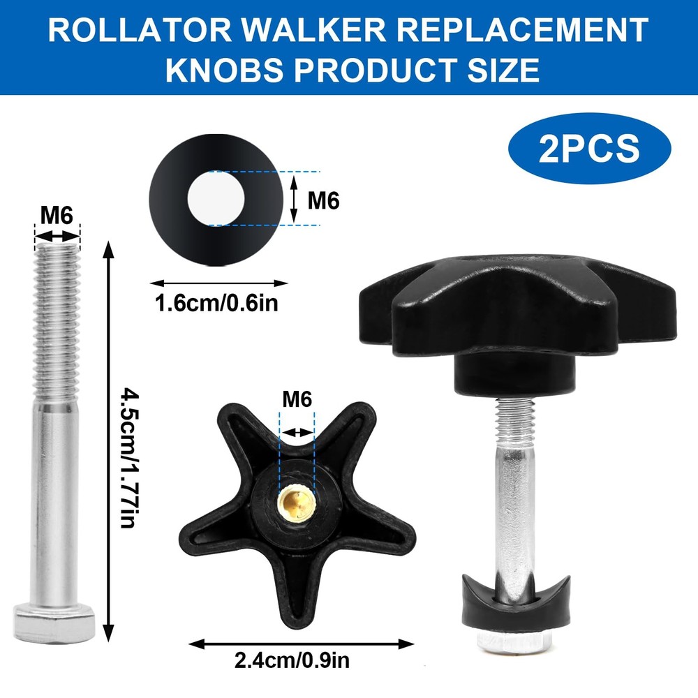 Rollator Walker Replacement Knobs for Wheels 2 Set Rollator Parts Knobs Drive wi