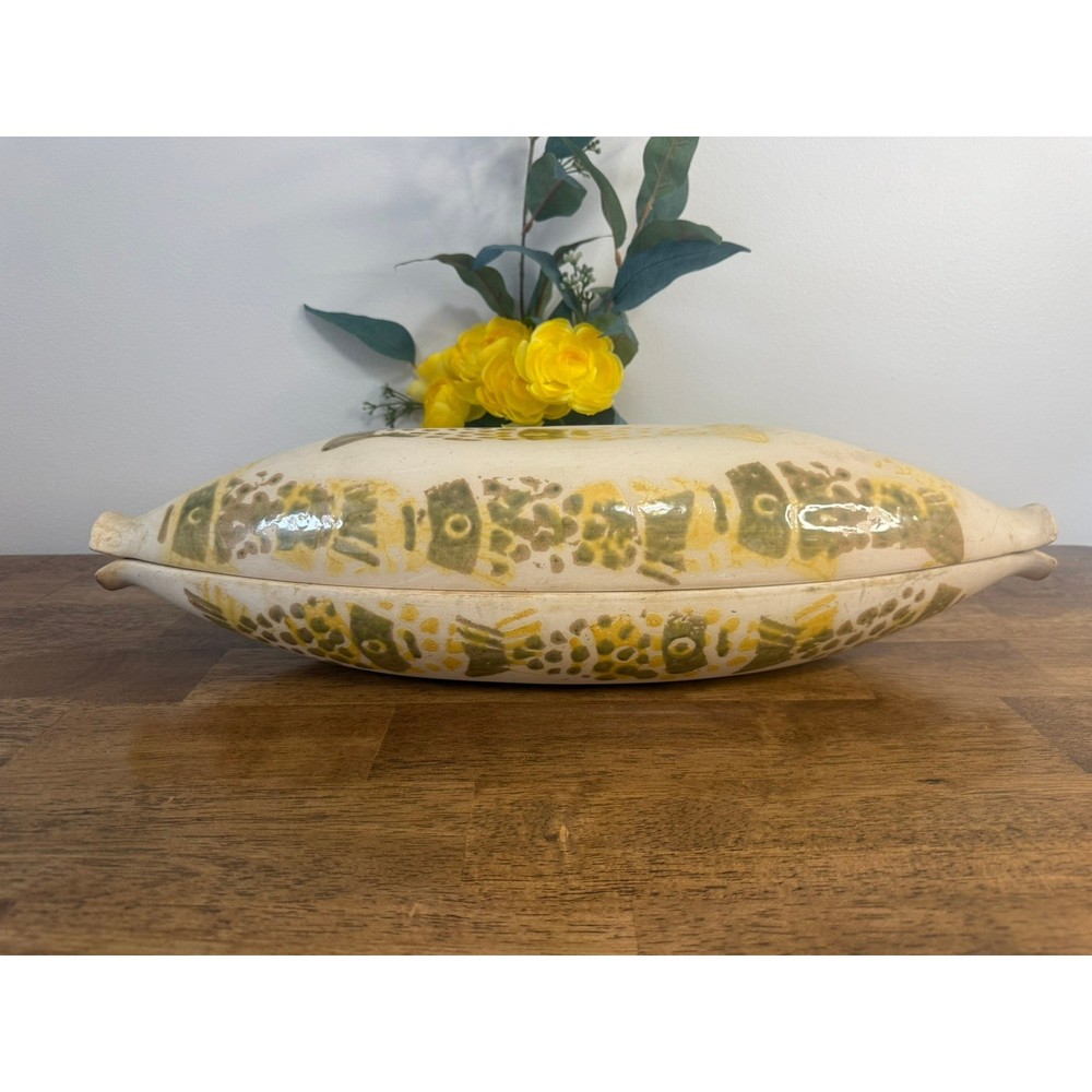 Vintage Fish Shaped Bakeware Covered Dish Ceramic Roaster Rustic Kitchen Decor