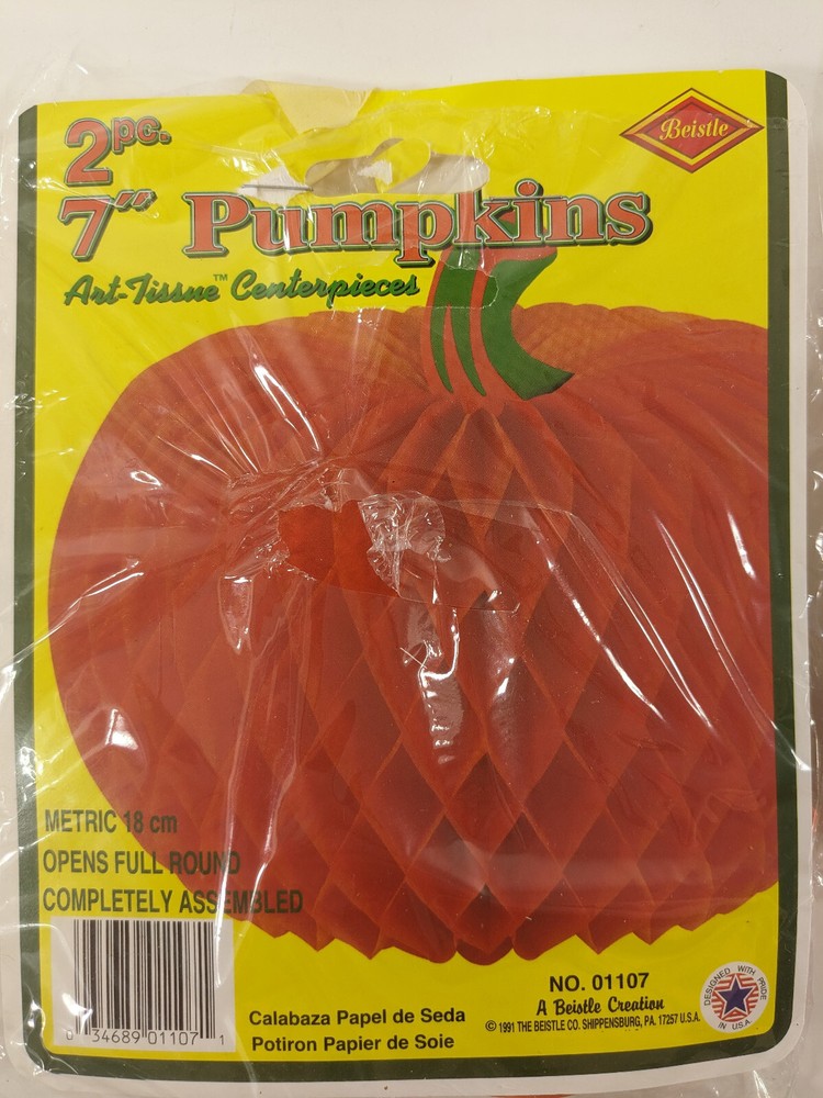 Lot 7 1991 Beistle Honeycomb Pumpkins Unused