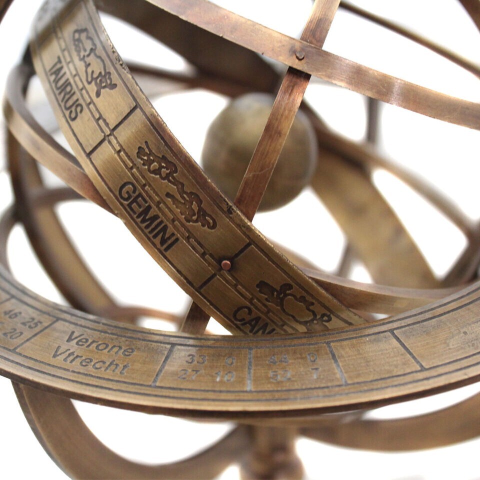 Brass Globe Engraved Brass Tabletop Armillary , Nautical Sphere Globe 12''