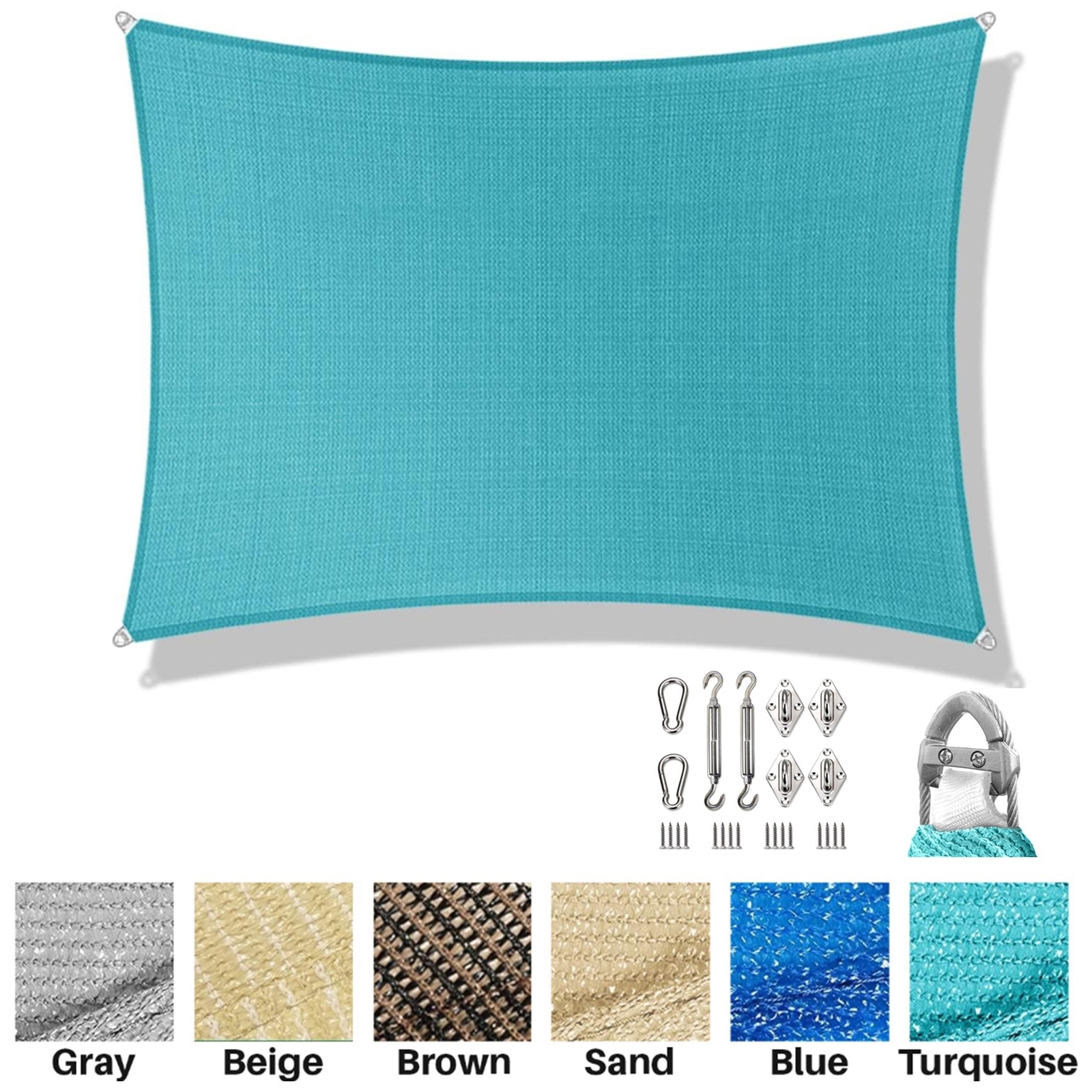 20'x20' Sun Shade Sail w/ Cable UV Block Backyard Deck Garden Pool Cover Outdoor