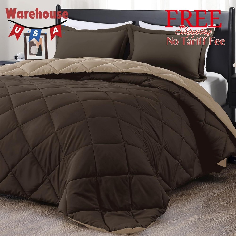 Queen Comforter Set - Brown and Tan Queen Comforter, Soft Bedding Sets