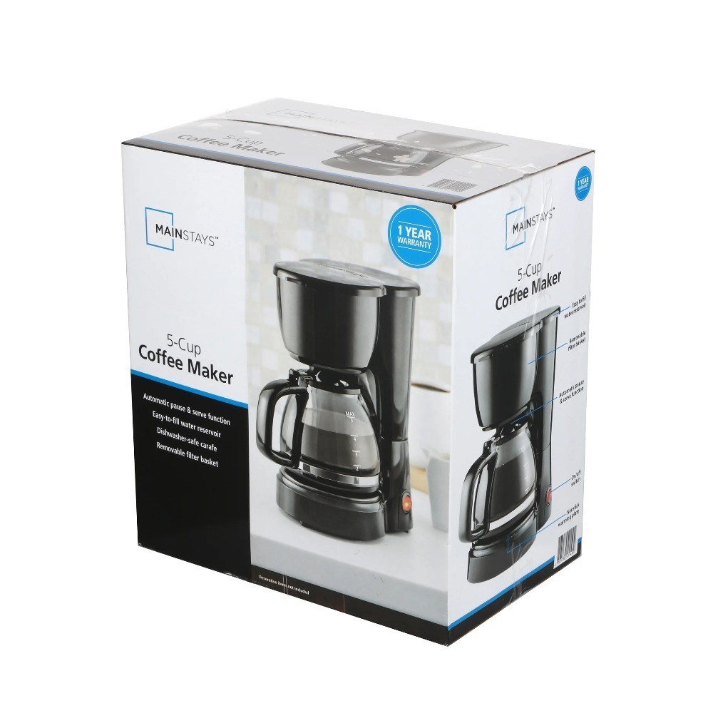 5 Cup Coffee Maker Machine, Black, Automatic Drip Brewer